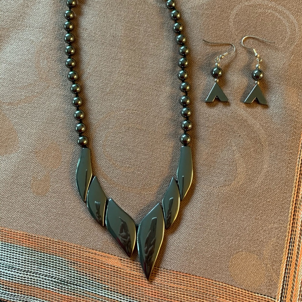 Genuine Hematite Stone w/ matching Earrings